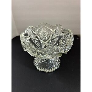 Candy Dish Clear Glass Pedestal Cut Star Pinwheel Sawtooth Edge Collectible